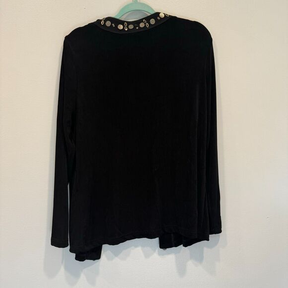 NWT Coldwater Creek Cardigan Travel Knit Embellished Open Front Women sz L Black - Picture 9 of 9